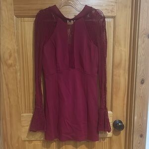 Free People Red Sheath Dress with Bell Sleeves